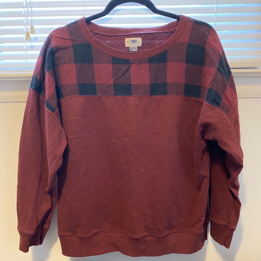 Maroon Sweater with plaid detail